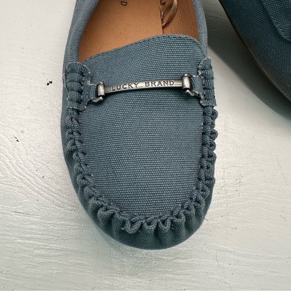 Lucky Brand Abeeku Blue Canvas Driving Moccasin Loafer Flat Sz 10M Metal Buckle - Picture 4 of 8